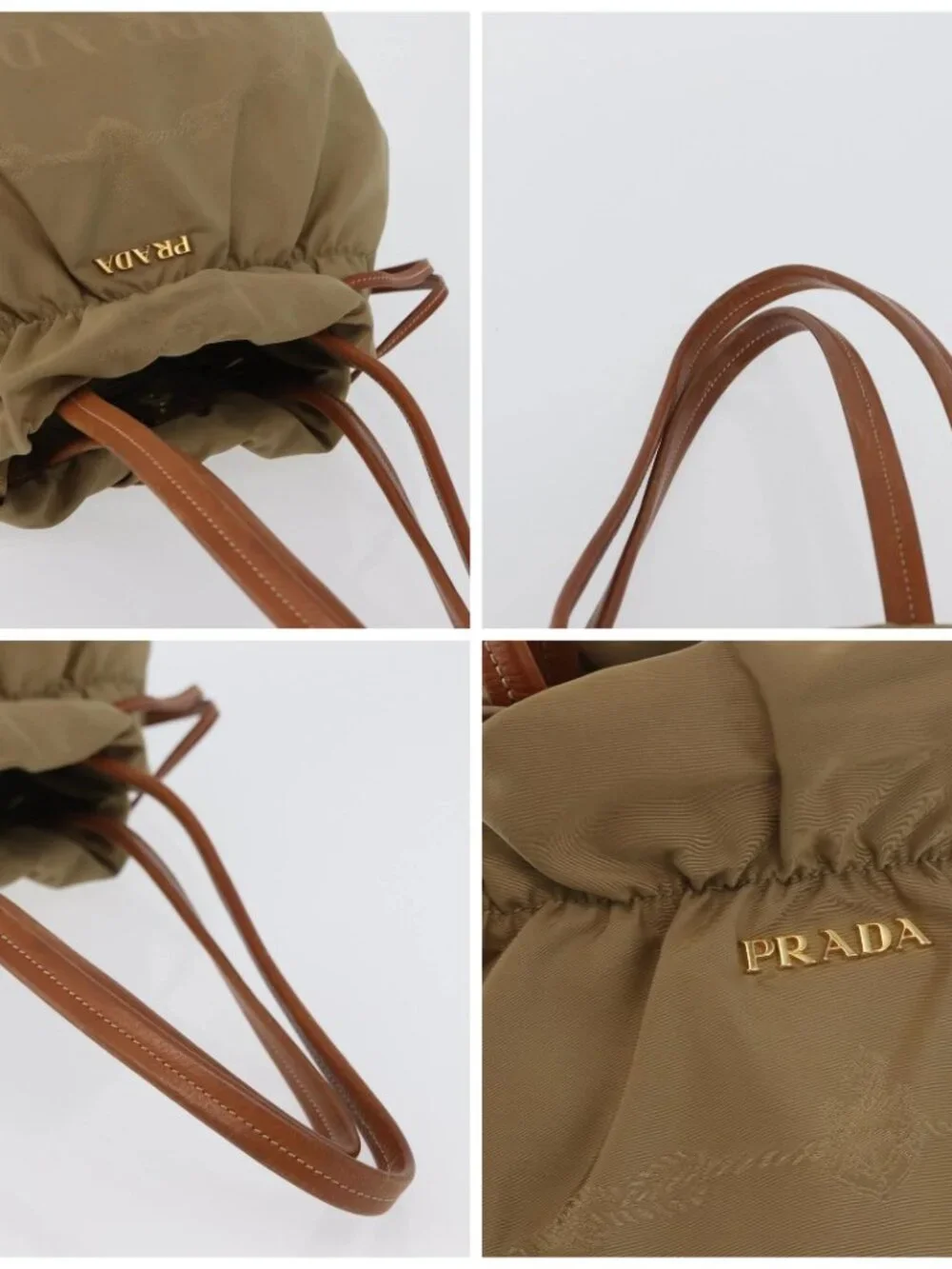 PRADA Tote Bag Nylon Beige Gold Auth bs32789 - Picture 16 of 16